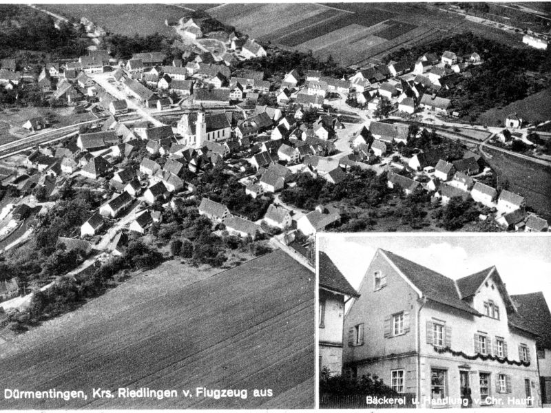 Luftbild Postkarte mit Bahnlinie